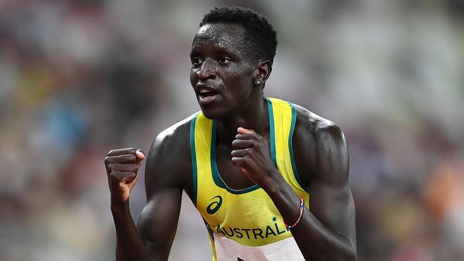 TOKYO, JAPAN - AUGUST 01: Peter Bol of Team Australia reacts after competing in the Men's 800 metres Semi-Final on day nine of the Tokyo 2020 Olympic Games at Olympic Stadium on August 01, 2021 in Tokyo, Japan. (Photo by Matthias Hangst/Getty Images)