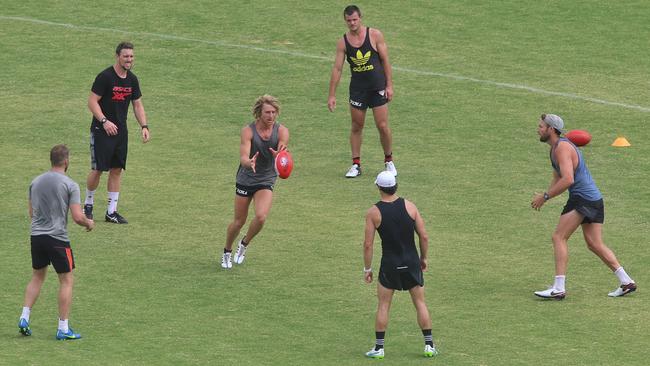 A group of Essendon players trained together at St Bernard’s College this year. Picture: Hamish Blair