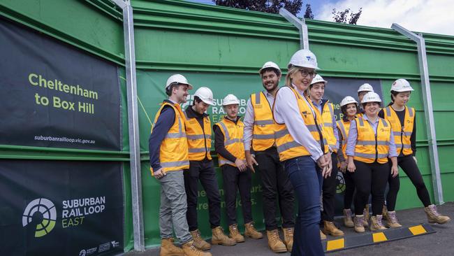 Victorian Minister for the Suburban Rail Loop, Jacinta Allan inspects early works of the Suburban rail loop in Clayton. Picture: NCA NewsWire / Wayne Taylor