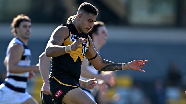 VFL: Kye Declase puts Werribee on the attack. Picture: Andy Brownbill