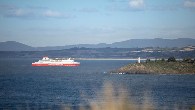 The Spirit of Tasmania heads towards the Don Heads and the mouth of the Mersey River, in Devonport. Picture: Jess Bonde