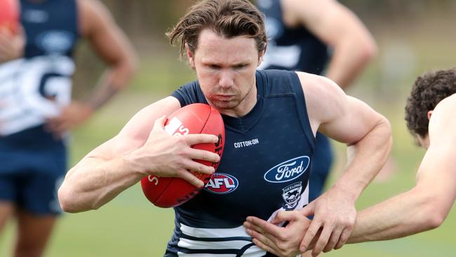 Patrick Dangerfield at Geelong training. Picture: Alison Wynd