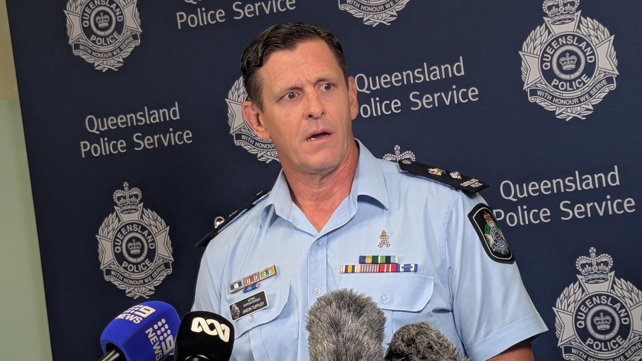 Queensland Police Acting Superintendent Jason Tuffley speaking at the Surfers Paradise Police Centre on Monday, January 20, 2025. Picture: Alex Treacy