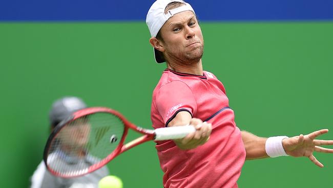 Moldovan Radu Albot launches a forehand winner. Picture: Fred Lee/Getty Images.