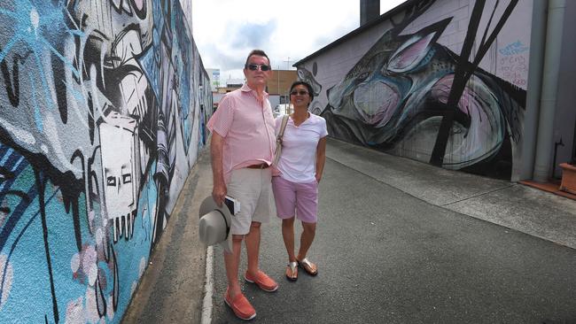 Southport locals Mel Schwass and Rina Schwass in front of some graffiti art walls. Picture Glenn Hampson