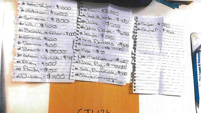 Some of the tick lists found during the search. Picture: Courts SA