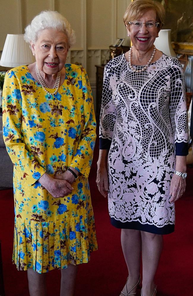 The Queen was without her walking stick during a meeting with NSW Governor, Margaret Beazley. Picture: AFP