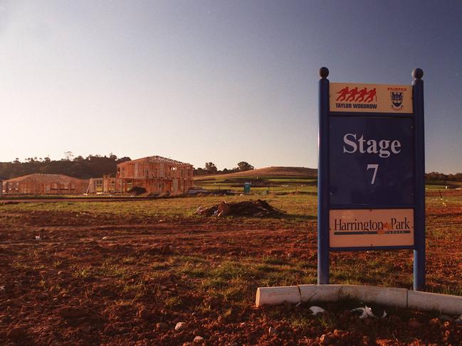 View of land for sale at Harrington Park development at Camden in August 1999. Picture: Tara Johns.