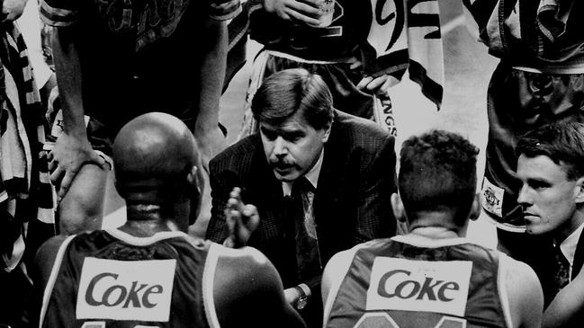 Sydney Kings coach Bob Turner addresses his team in 1994.