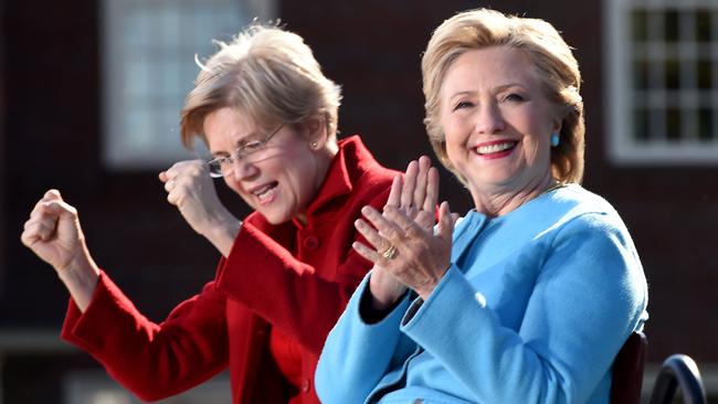 Senator Elizabeth Warren, left, with then-US Democratic presidential candidate Hillary Clinton, right, at a campaign rally in 2016.