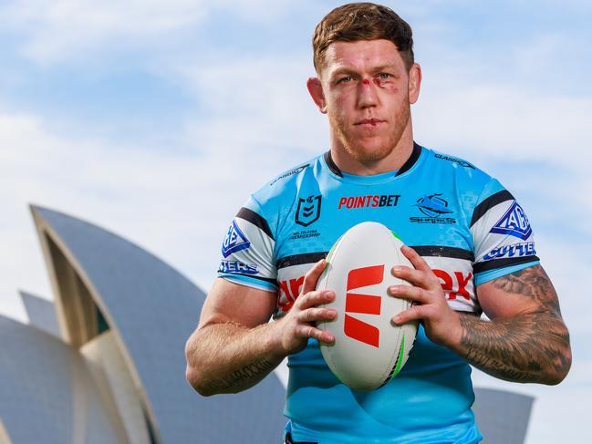 **EMBARGO DON'T USE CONTACT NICOLA AMOROS***Daily Telegraph. 09, September, 2024.Cronulla Sharks, Cameron McInnes, at the NRL Finals Launch, at Hickson Road Reserve, today.Picture: Justin Lloyd.