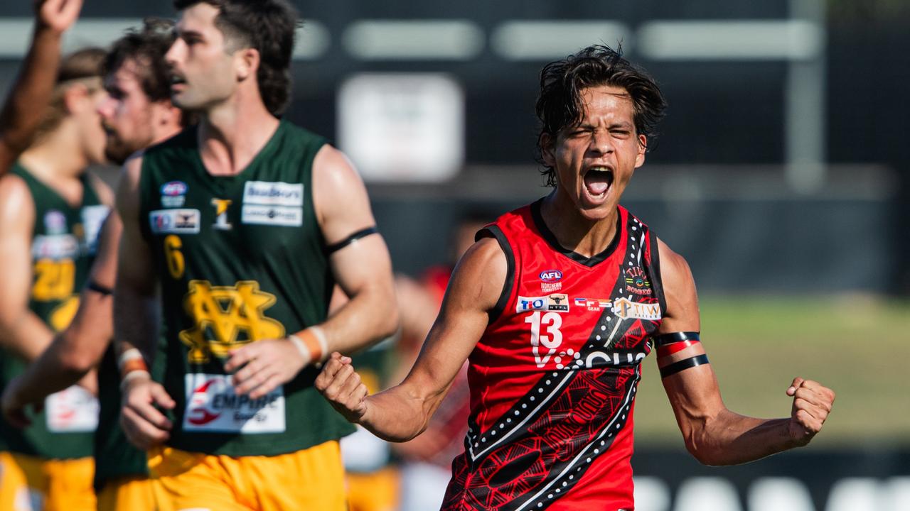 Brayden Rioli playing for the Tiwi Bombers against St Mary's in Round 6 of the 2024-25 NTFL season. Picture: Pema Tamang Pakhrin