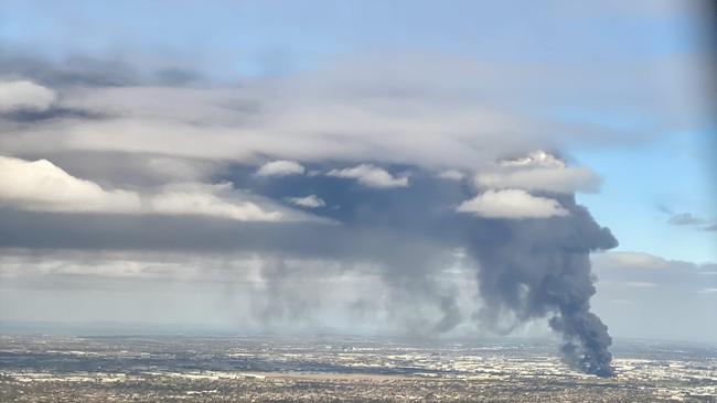 Plumes of smoke could be seen from aircraft flying nearby. Picture: X