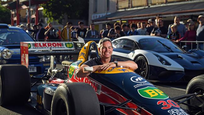 Craig Lowndes with a Lola Larrousse at the Gouger Street Party. Picture: Tom Huntley