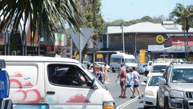 Heavy traffic in Byron Bay on Monday, November 23, 2020. The town has been busy as school-leavers prepare to celebrate an informal schoolies and other travellers have been flocking to the seaside town. Picture: Liana Boss