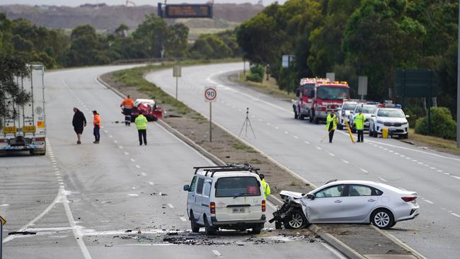 The scene on the Port River Expressway on Wednesday morning. Picture: Dean Martin