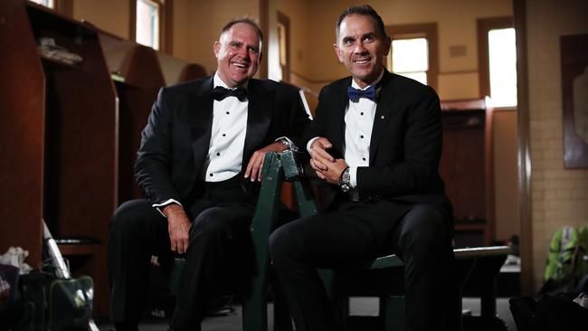 Matthew Hayden and Justin Langer back together for the Bradman Foundation dinner. Picture: Phil Hillyard