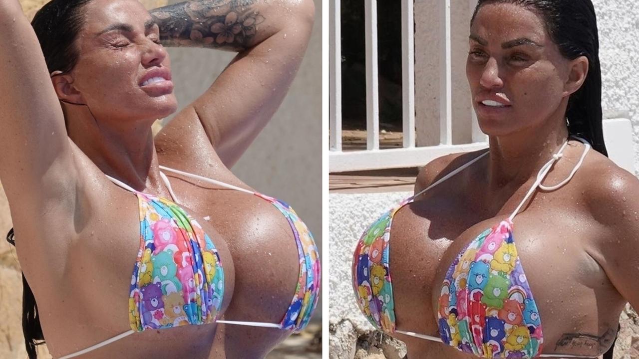 Katie Price shows off her 'biggest boob job ever' in TINY pink
