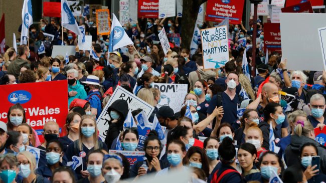 Thousands of NSW nurses and midwives will walk off the job for 24 hours on Tuesday. Picture: NCA NewsWire / David Swift.