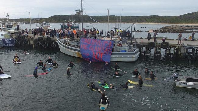 The King Island protest paddle out at Currie.