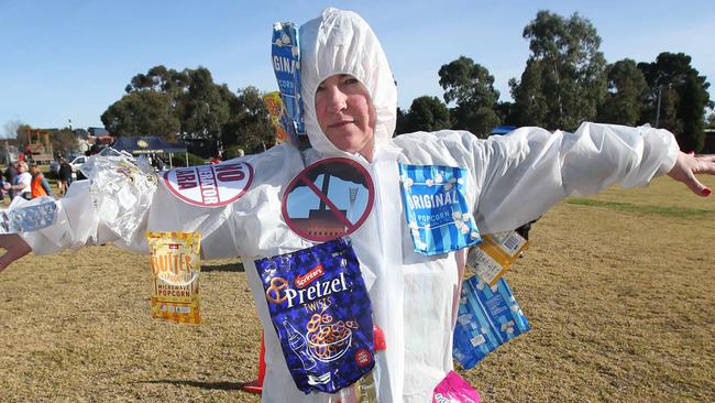 Lara resident Melanie Search was protesting against the development of a waste incinerator in her community at a rally on Sunday. Picture: Alan Barber