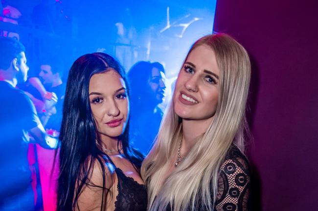 Monique Manna (left) and Aliesha Walker, at Sin City nightclub, Surfers Paradise, on Saturday night