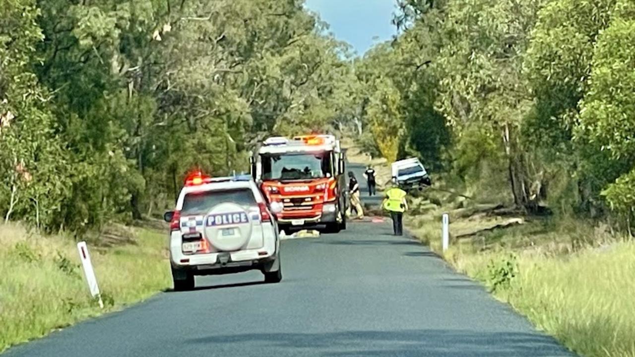 Emergency services at the scene of a single-vehicle crash on Washpool Rd at Leslie Dam near Warwick on November 11, 2024.