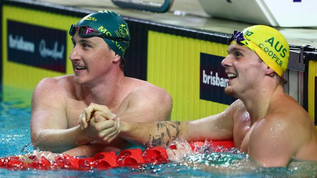 BRISBANE, AUSTRALIA - APRIL 21: Cameron McEvoy celebrates winning the Mens 50m Butterfly during the 2025 Australian Open Swimming Championships at the Brisbane Aquatic Centre on April 21, 2025 in Brisbane, Australia. (Photo by Chris Hyde/Getty Images)