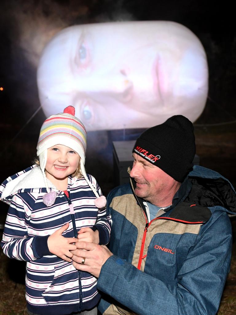 The Dark path opens Eloise, 4, with dad Hagen Roehrer, of New Town. Picture: FIONA HARDING