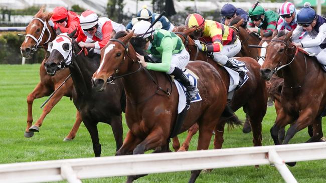 Turaath powers to victory in the Let's Elope Stakes at Flemington. Picture: Racing Photos via Getty Images