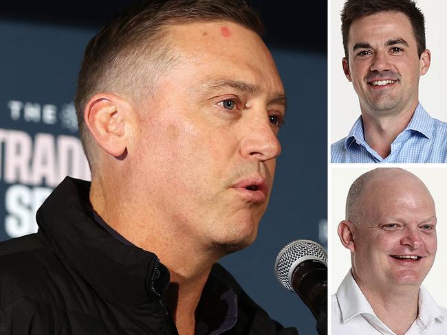 Racenet's Ben Dorries (bottom right) thinks trainer Tony Gollan (left) can win the Stradbroke with Antino, while Trenton Akers (top right) is keen on the chances of a roughie in Ciaron Maher's Semana.
