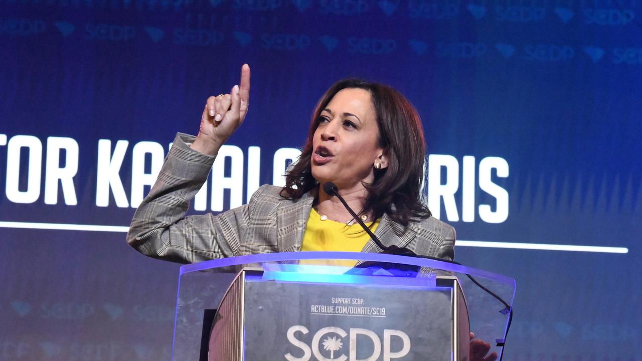 California Sen. Kamala Harris addresses the South Carolina Democratic Party's convention on Saturday, June 22, 2019, in Columbia, S.C. (AP Photo/Meg Kinnard)