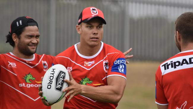 New St George Dragons player Tyrell Fuimaono in his new jersey at pre-season training.