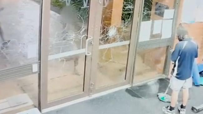 An after-hours cleaner had to  barricaded himself inside an office after three girls  allegedly broke into a council gym and hurled kettlebells at the locked door. Picture: Supplied