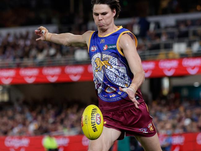 BRISBANE, AUSTRALIA - JULY 07: Eric Hipwood of the Lions in action during the 2024 AFL Round 17 match between the Brisbane Lions and the Adelaide Crows at The Gabba on July 07, 2024 in Brisbane, Australia. (Photo by Russell Freeman/AFL Photos via Getty Images)