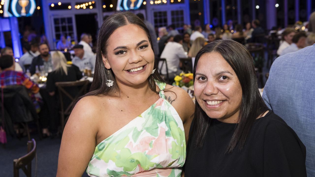 Rikki-Lee Boney (left) representing Gatton and Jasmine Clevin representing Newtown at the TRL awards night at Clifford Park Racecourse, Friday, September 8, 2023. Picture: Kevin Farmer