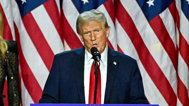 Donald Trump speaks during the election night event at the West Palm Beach Convention Centre. Picture: AFP