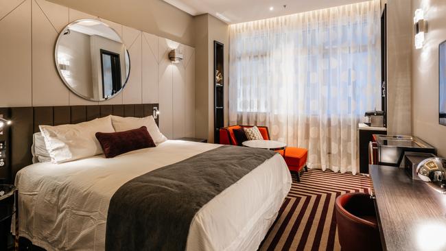 The Tasman_Art Deco bedroom. For a story on the opening of a new hotel at Hobart's Parliament Square. Picture: SUPPLIED