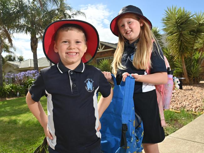 Valentina, 7, and brother, Luka, 5, getting ready for school. Picture: Keryn Stevens