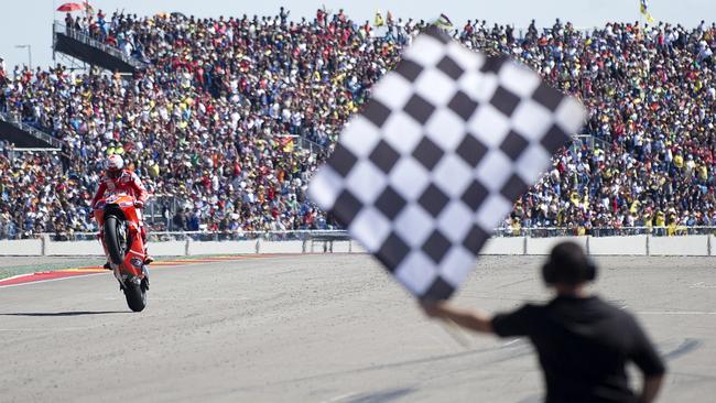 Casey Stoner takes victory in the first Aragon MotoGP in 2010.