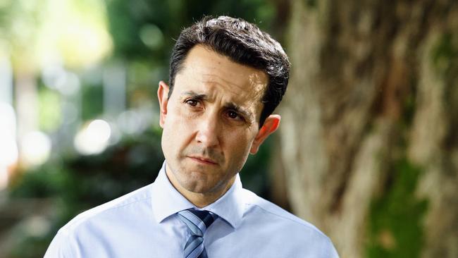 Queensland Opposition leader David Crisafulli. talks crime outside the Lemoncello’s on the Cairns Esplanade on Friday. Picture: Brendan Radke