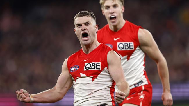 Sydney's Tom Papley celebrates at the MCG on Friday night. Picture: Phil Hillyard