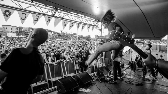 West Thebarton performs at Port Noarlunga Football Club as part of a local music festival. Picture: Jack Fenby/@fenj_