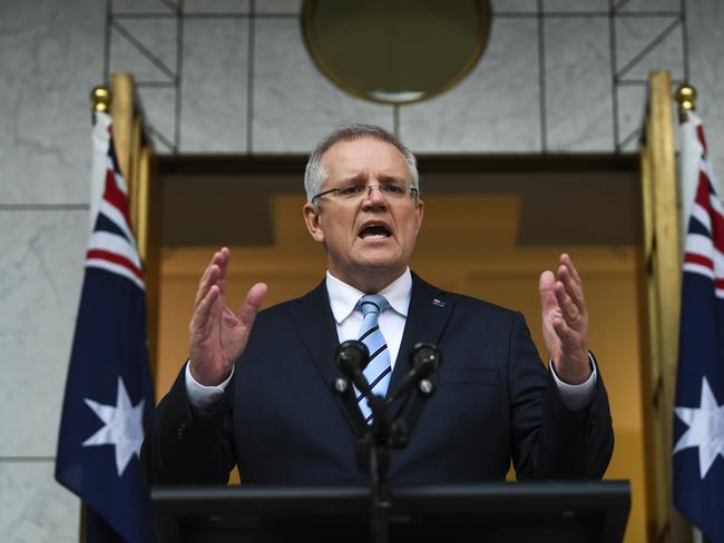 Australian Prime Minister Scott Morrison speaks to the media during a press conference at Parliament House in Canberra, Sunday, August 26, 2018. Scott Morrison today revealed his newly formed ministry. (AAP Image/Lukas Coch) NO ARCHIVING