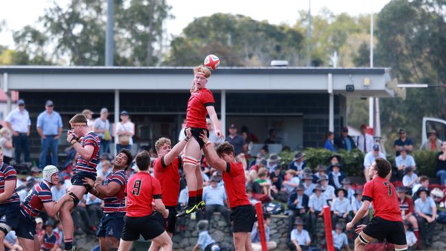 GT no. 5 Jeremiah Woodward with the ball as Gregory Terrace v The Southport School at St Joseph's College Playing Field, Tennyson, Saturday August 31, 2019. (AAP/Image Sarah Marshall)