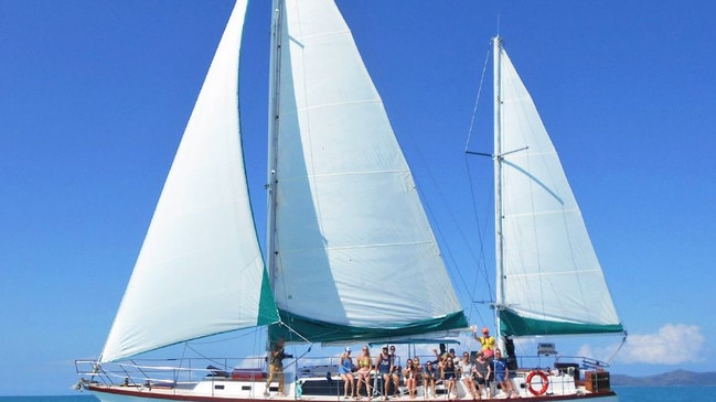 A 21st birthday sailing trip to the Whitsunday Islands turned into a nightmare after a yacht got grounded off Hook Island leaving passengers “terrified” and having to be evacuated. Picture: Sailing Whitsundays