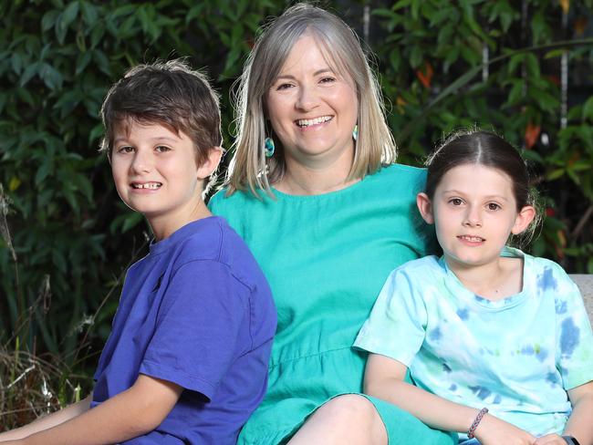 Danielle Heaven, with her children Callum, 11, and Luci, 8, is in a world-first trial to find a cure for epilepsy. Picture: David Crosling