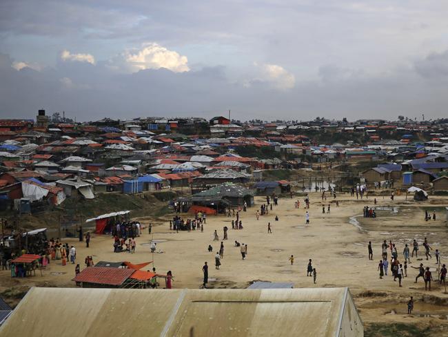 Rohingya refugees play in a playground at Kutupalong refugee camp, a ramshackle sprawl of camps built amid low rolling hills and endless monsoon-season mud, in Bangladesh. Picture: Altaf Qadri/AP