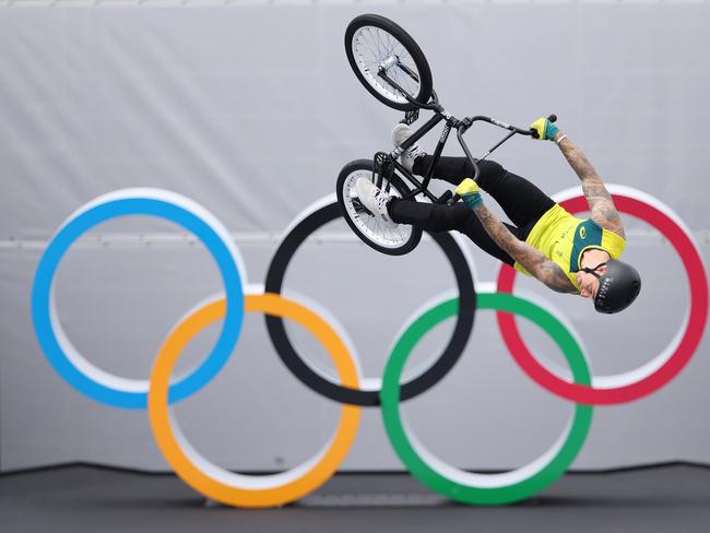 Logan Martin of Australia performs a blackflip. Picture: Laurence Griffiths/Getty Images