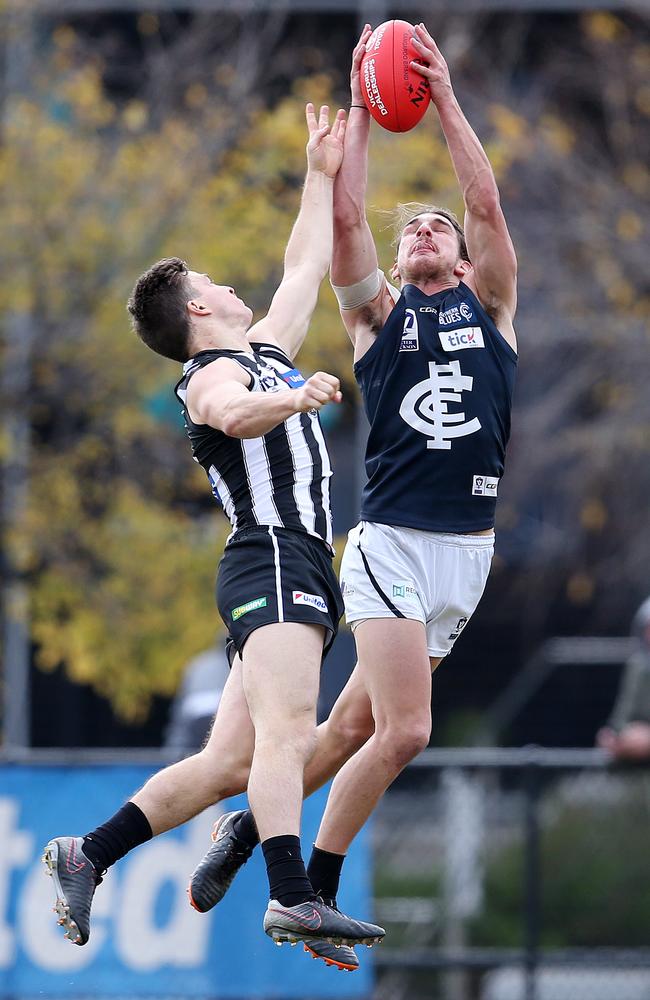 Jesse Palmer flies for a mark against Collingwood earlier this year. Picture: Michael Klein.